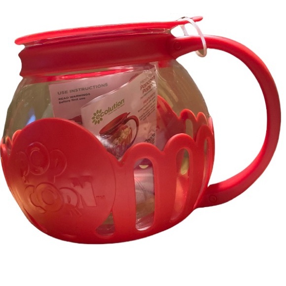 Microwave Popcorn Popper Red Borosilicate Glass 3 in 1 Silicone Lid 1.5 Quart - Picture 2 of 11